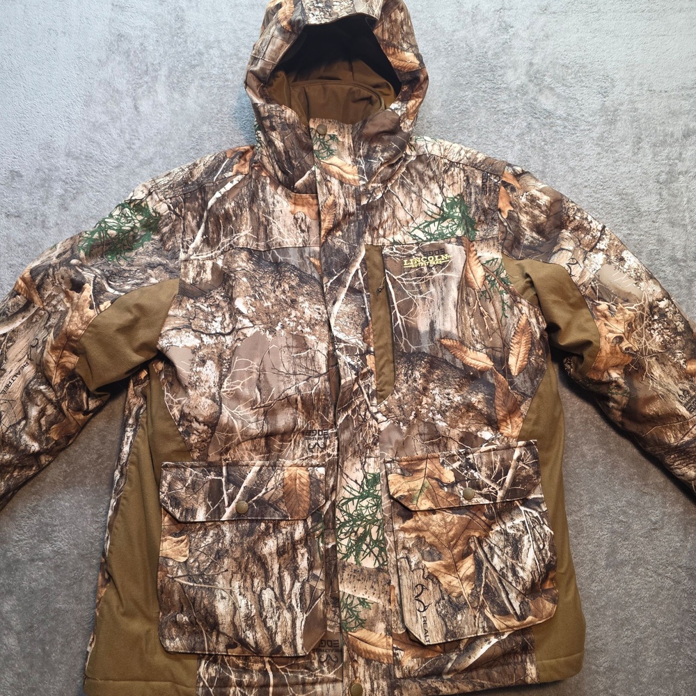 Lincoln Outfitters Jacket Mens Large Brown Camo Hooded Insulated Hunting Parka